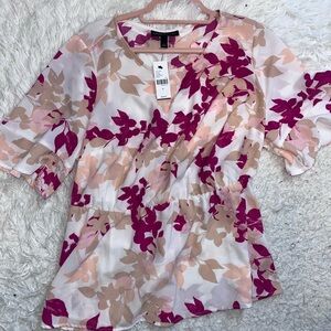 Lane Bryant Pink and Cream Floral Blouse